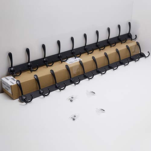 Dseap Coat Rack Wall Mount - 38” Long 10-Tri-Hooks Heavy Duty Coat Hanger Rail Wall Hooks for Hanging Coats Hats Clothing Clothes Purse Mudroom Entryway, Black, Pack of 2 - color: Black, size: L=38” (2 Pcs)