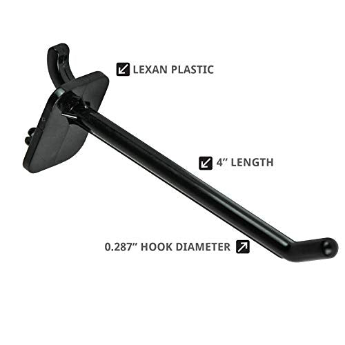 Azar Displays 800004-B Pack of 50 Black Pegboard Hooks (Also Available in White & Clear) - 4” Pegboard Hook Set (2” & 6” Pegboard J Hooks Also Available) - Polycarbonate Plastic Hooks for Retail - color: Black, size: 4 Inch