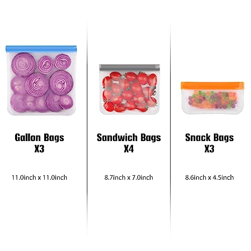 Lerine 10 Pack Reusable Freezer Bags Dishwasher Safe, Food Storage Bags - color: White, size: 10 Pack-3 Gallon 4 Sandwich 3 Snack