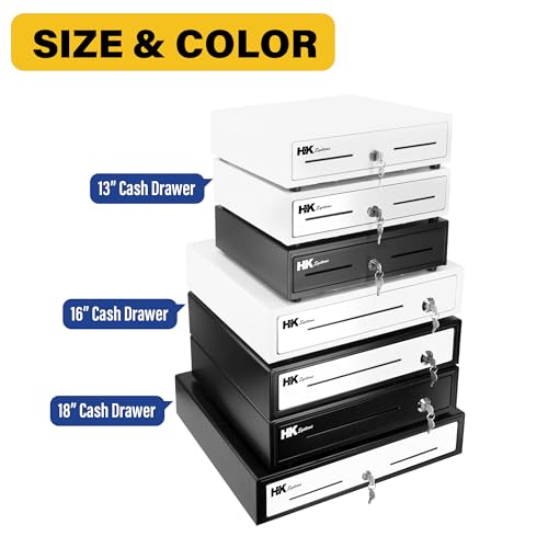 HK SYSTEMS 13inch Heavy Duty POS Cash Drawer with 4Bill/5Coin, Removable Coin Compartment, 24V, RJ11, Single Large Media Slot, Black - color: Black, size: 13inch