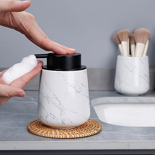 Bosilunlife 12Oz Ceramic Foam Soap Dispenser for Bathroom Kitchen Counter - color: Marble