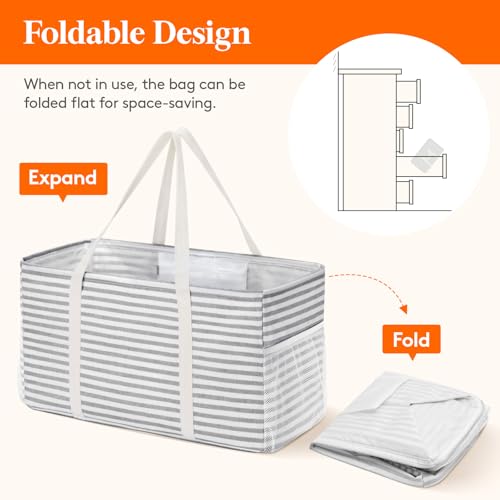 Lifewit Large Tote bag, Reusable Shopping Grocery Bags, 46L, 1 Pack, Gray - color: Grey