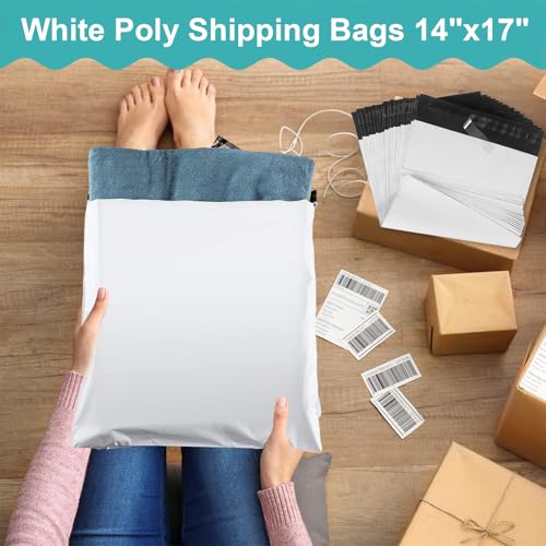 OausTect 14" x 17" White Poly Mailers Large Shipping Bags,100 Pcs Shipping Envolopes with Strong Self-sealing Adhesive Waterproof and Tear-Proof - size: 14x17-100 Pcs