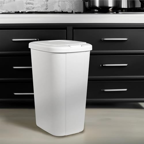 13.3 Gallon Touch Top Kitchen Trash Can, White Plastic Garbage Bin