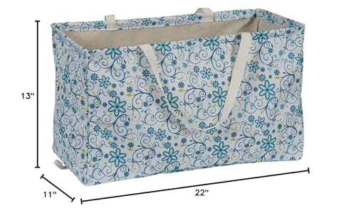 Household Essentials White and Blue Floral Krush Container All-Purpose Utility Tote - color: Blue Floral