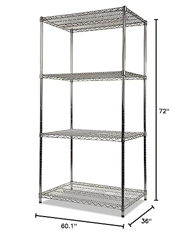 Alera ALESW503624SR Industrial Heavy Duty Wire Shelving Starter Kit, 4-Shelf, 36w x 24d x 72h, Silver - color: Silver, size: 36w x 24d x 72h