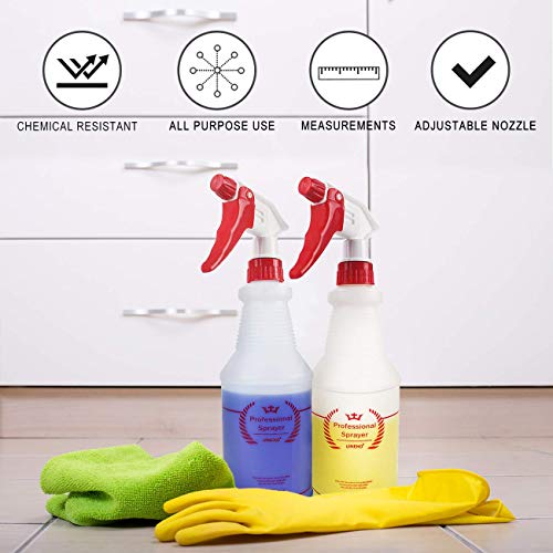 Uineko Empty Spray Bottles, Heavy Duty Sprayer, Mist & Stream, 4 Pack 32 Oz - size: 32 Oz, 4 Pack