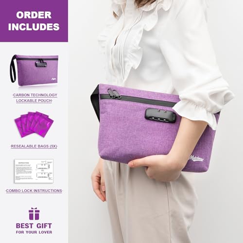 Smell Proof Bag with Combination Lock Large Storage Container Medicine Lock Bag Money Organizer Travel Storage Pouch - color: Purple