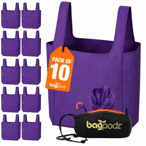 Reusable Grocery Bags, Foldable Shopping Bags in Pod, 10 Pack - color: Purple - 10 Bags