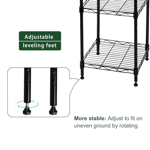 5-Wire Shelving Adjustable Shelves, Standing Storage Shelf for Laundry Bathroom Kitchen Pantry Closet Organization (Glossy Black, 11.8" L x 11.8" W x 50.5" H)