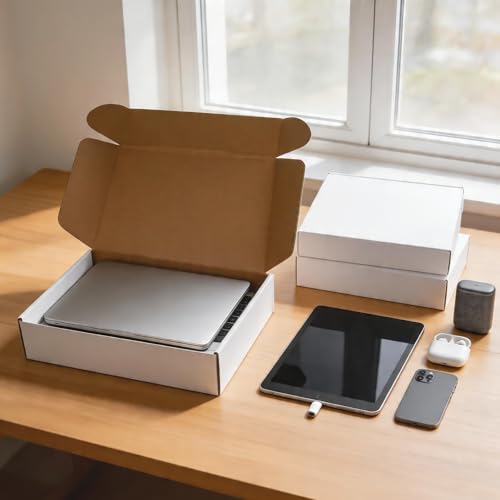 Fishat 13" x 10" x 4" White Corrugated Cardboard Shipping Boxes Set of 5 - size: 13" x 10" x 4"