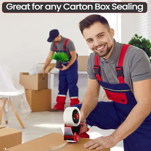 Dunzoom 2 Pack Packing Tape Dispenser Gun, 12 Rolls 2 Inch, Black and Red - color: Black and Red