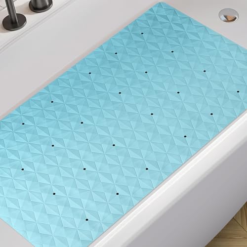 Non Slip Bathtub Mat for Bath Tub Shower - 268 Vacuum Suction Cups - color: Blue With Holes, size: 35" x 17" (Rectangular)