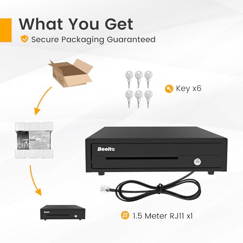 16" Heavy Duty Cash Drawer for POS System – Fully Removable Tray, 5 Bill/5 Coin with Micro Switch & Emergency Switch – RJ11/12 Compatible with Square, Clover, Epson Printers BK1616C - color: Black