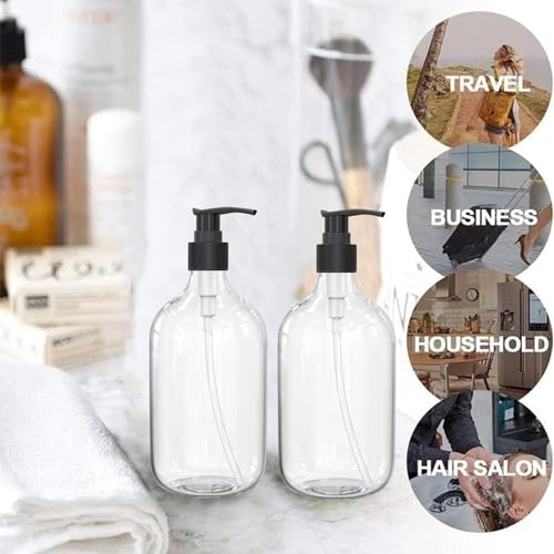 10 Ounce Clear Plastic Pump Bottle Dispenser, Refillable Empty Bottle Container with Pump for Essential Oil Soap Lotion Shampoo, 2 Pcs - size: 10 Ounce (Pack of 2)
