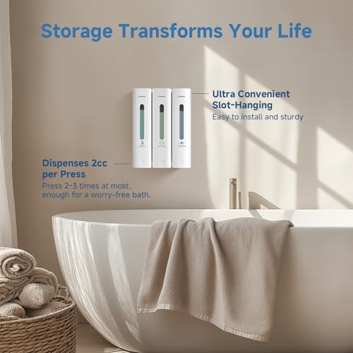 Shampoo and Conditioner Dispenser - Shower Soap Dispenser Wall Mounted No Drill - Shampoo Conditioner Body Wash Dispenser 3 Chamber - Easy Install for Bathroom Hotel White 1200ml - color: White 3