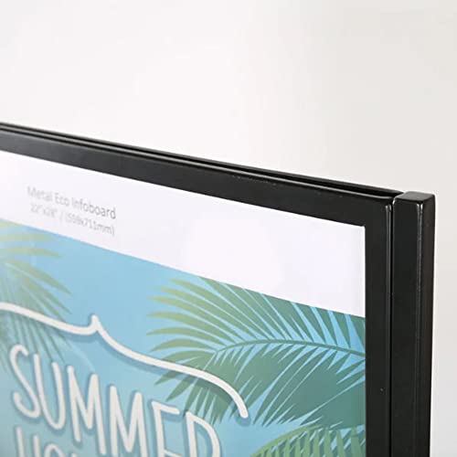 M&T Displays Metal Eco Info Board, Black 22x28 Inches Slide-In Poster Sign Holder 2 Tier Double Sided Floor Standing Pedestal Advertising Display with Backing and Anti-Glare PET Cover