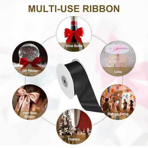 PATIKIL Black Satin Ribbon 1-1/2"x25 Yards Solid Fabric Ribbon - color: Black, size: 1-1/2" x 25 Yards