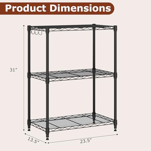 GOFLAME 3-Tier Metal Storage Shelving Unit, Heavy-Duty Adjustable Utility Shelf with V-Shaped Wire Rack, 450 LBS Storage Organizer for Home, Kitchen, Garage, Basement, 23.5”L x 13.5”W x 31”H - size: 23.5”L x 13.5”W x 31”H 3T