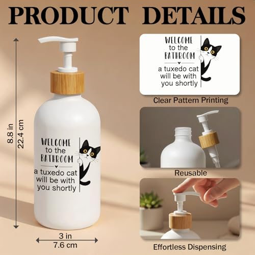 Tuxedo Cat Bathroom Glass Soap Dispenser with Pump - color: Tuxedo Cat