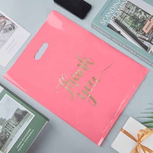 ZORRITA Thank You Bags for Small Business, 100 Pack, 12 x 15 Inch - color: Pink, style: 12 × 15 Inch