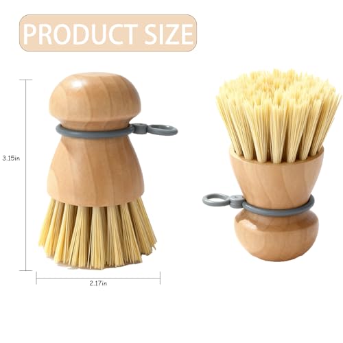 2 Pack Wooden Dish Brush with Soft Rubber Hanging Ring