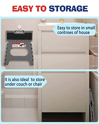 ACSTEP Folding Step Stool 9 inch Height Non-Slip Plastic Step Stools for Kids and Adults, Kitchen Collapsible Fold Up Small Stepping Stool Grey,1 Pack - color: Dot Gray, size: 9 Inch( Pack of 1)