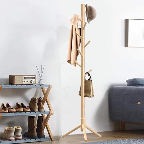 Aliphon Wooden Coat Rack Stand, Freestanding Coat Rack with 8 Hooks, 3 Adjustable Size Coat Tree for Hats, Coats, Scarves bags, Coat Hanger Stand Used in Bedroom/Office/Entryway,2 PCS (Natural) - color: Natural, size: 2PCS