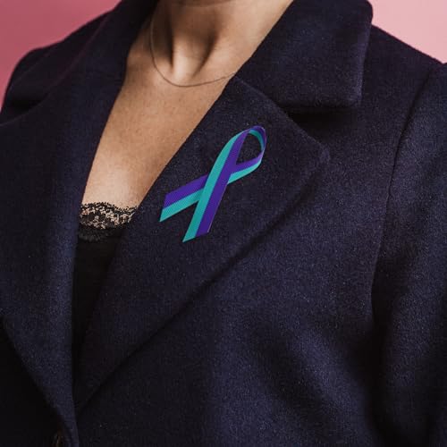 WANDIC 20 Yards Suicide Prevention Awareness Grosgrain Ribbon, Teal and Purple Ribbed Ribbon Sexual Assault Awareness Ribbon for Gift Wrapping, Brooch Making - color: Teal & Purple