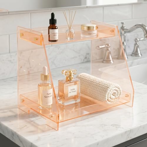 ROYALITA 2 Tier Shelf Bathroom Countertop Organizer Makeup Display Shelf - color: Orange