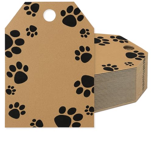 Kraft Paw Print Gift & Price Tags – 3.5″ × 2.25″ | Brown Kraft Hang Tags with Pre-Punched Holes | 50 Pack | Small Business Packaging Supplies