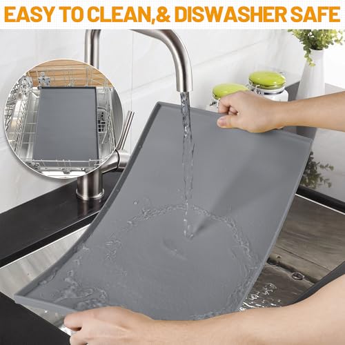 Hubulk Dog Feeding Mat,100% Waterproof BPA Free Silicone Pet Food and Water Bowl Placemat,Dishwasher, High Raised Edge to Prevent Spills,Nonslip Tray to Stop Messes on Floor (19"x12"x0.5", Grey) - color: Grey, size: 19"l X 12"w