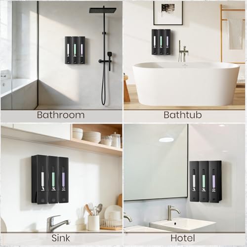 2 Chamber Shampoo and Conditioner Dispenser, No Drill Shower Soap, Black - color: Black Set of 2