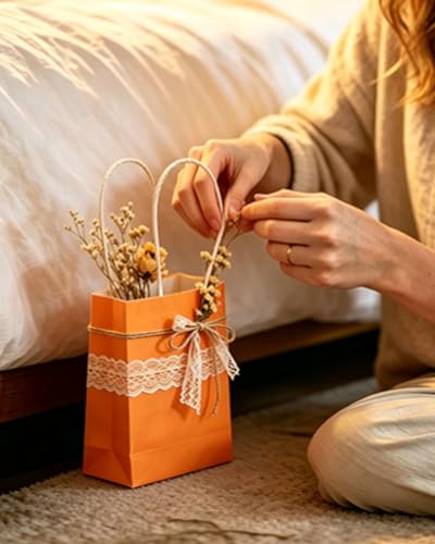 qiqee 24PCS Mini Gift Bag with Handles Bulk 4.5"x2.5"x6" Gift Bags Salmon Bags Multiple Uses - color: Salmon
