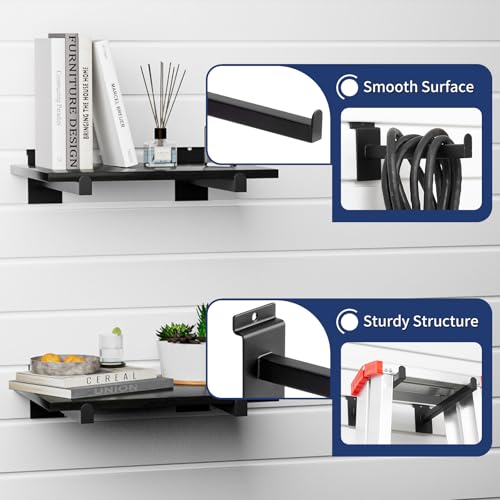 16 Pack Heavy Duty Tube Slatwall Shelf Brackets, Metal Tubular Slat Wall Brackets with Lip, Slatwall Accessories for Garage, Retail, and Home Storage - size: 8 Inch, style: Black