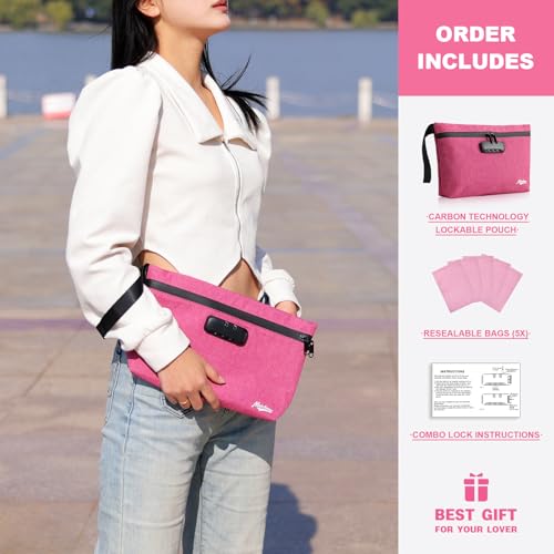 Smell Proof Bag with Combination Lock Large Storage Container Medicine Lock Bag Money Organizer Travel Storage Pouch - color: Pink