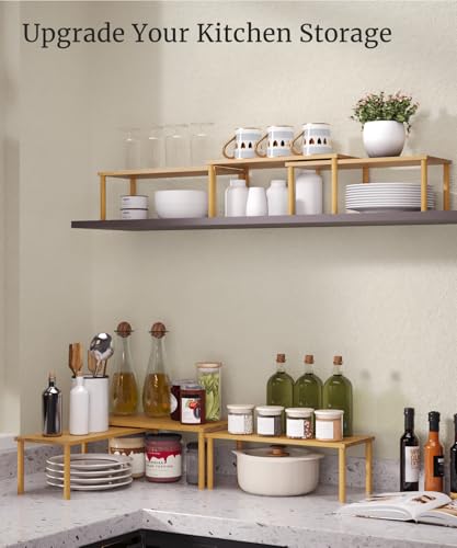 Set of 3 Bamboo Cabinet Organizer Shelf,Large(Natural) - color: Natural, size: Large