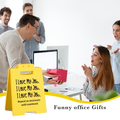 Mini Funny Office Desk Sign – “I Love My Job – Repeat Till Convinced” – Sarcastic Work Decor for Coworkers, Bosses & Employees – Gag Gift for Office Desk, Cubicle or White Elephant Exchange - style: I Love My Job