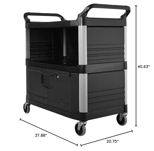 Rubbermaid Commercial Products Utility Service Rolling Cart with Wheels and Drawers Black 300 lb Capacity for Restaurant/Office/School Use - color: Black