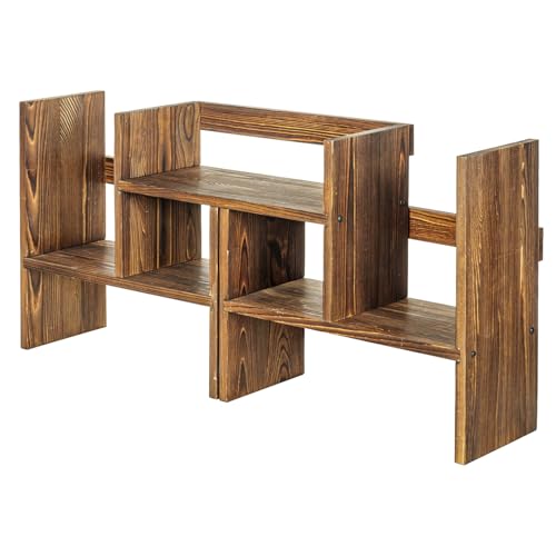 MyGift Adjustable Rustic Burnt Wood Desktop Shelf, Stackable Organizer