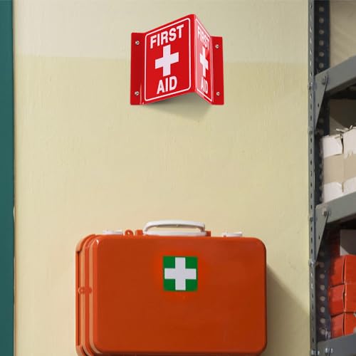 T&R First Aid Sign, First Aid with Cross Symbol - 4 Pack - 8 x 6 Inches Acrylic, 4 pre-drilled holes, Includes Matching Screws, Use for Office/Business - color: First Aid - 4 Pack