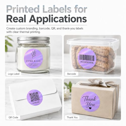 Round Holographic Purple Thermal Label 2 Inch Vinyl Sticker 200 PCS - color: Holographic Purple, size: 2 × 2 Inch