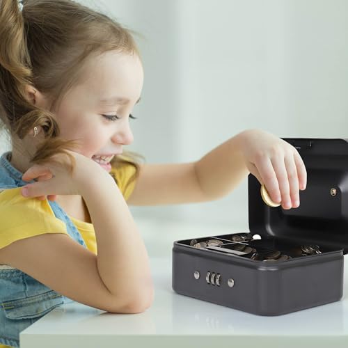 Darice Cash Lock Box - Medium Money Cash Box With Money Tray and Lock - Safety Box Money Holder - Organizer for Bills, Coins - Convenient Handle (4.75" x 6" x 3" Black) - size: Medium