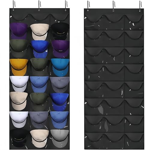 Baseball Cap Rack, Door-Mounted Cap Rack, Wall-Mounted Cap Rack, 24 Pockets, Polyester