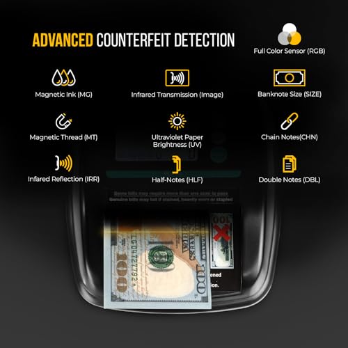 KOLIBRI Bishop Automatic Counterfeit Bill Detector Machine with 5 Advanced Counterfeit Detection Checks UV/MG/IR/Size/RGB - Fake Money Detector, LCD Screen, Easy to Use, Compact and Lightweight