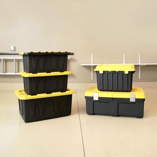 HOMZ Durabilt Plastic Storage Bins with Lids, 15 Gal, Black/Yellow, 2 Pack - color: Black Base/Yellow Lid, size: 15 Gallon (Pack of 2)