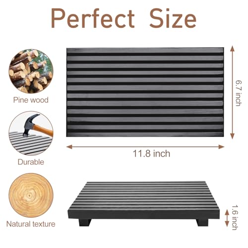 Black Bathroom Counter Tray Organizer Wood Riser Stand Kitchen Soap Holder - color: Black, size: 12x6.7 inch