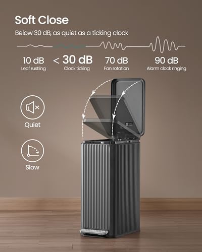SONGMICS Trash Can, 13 Gallon (50 L) Slim, Stainless Steel, with Lid, Pedal - color: Ink Black, size: 13 Gallon (Slim)