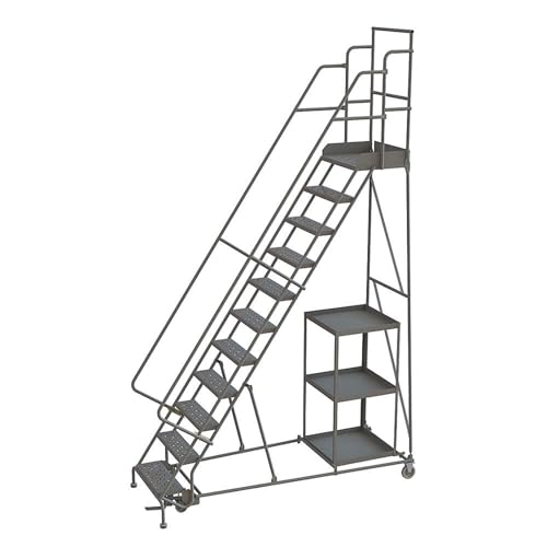 Tri-Arc KDSP111246 11-Step Stock Picking Industrial & Warehouse Steel Rolling Ladder with Perforated Tread - size: 11-Step, style: Perforated Tread
