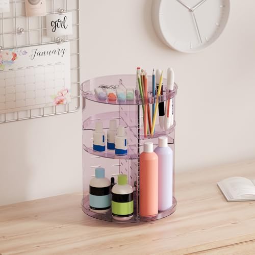 Rotating Makeup Organizer, DIY 8 Adjustable Layers Spinning Skincare Storage, Cosmetic Display Case with Brush Holder and Perfume Tray, Multi-Function Vanity Bathroom Countertop Organizer Clear Purple - color: Clear Purple